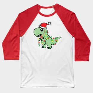 Cute Dinosaur Christmas Tree Lights Baseball T-Shirt